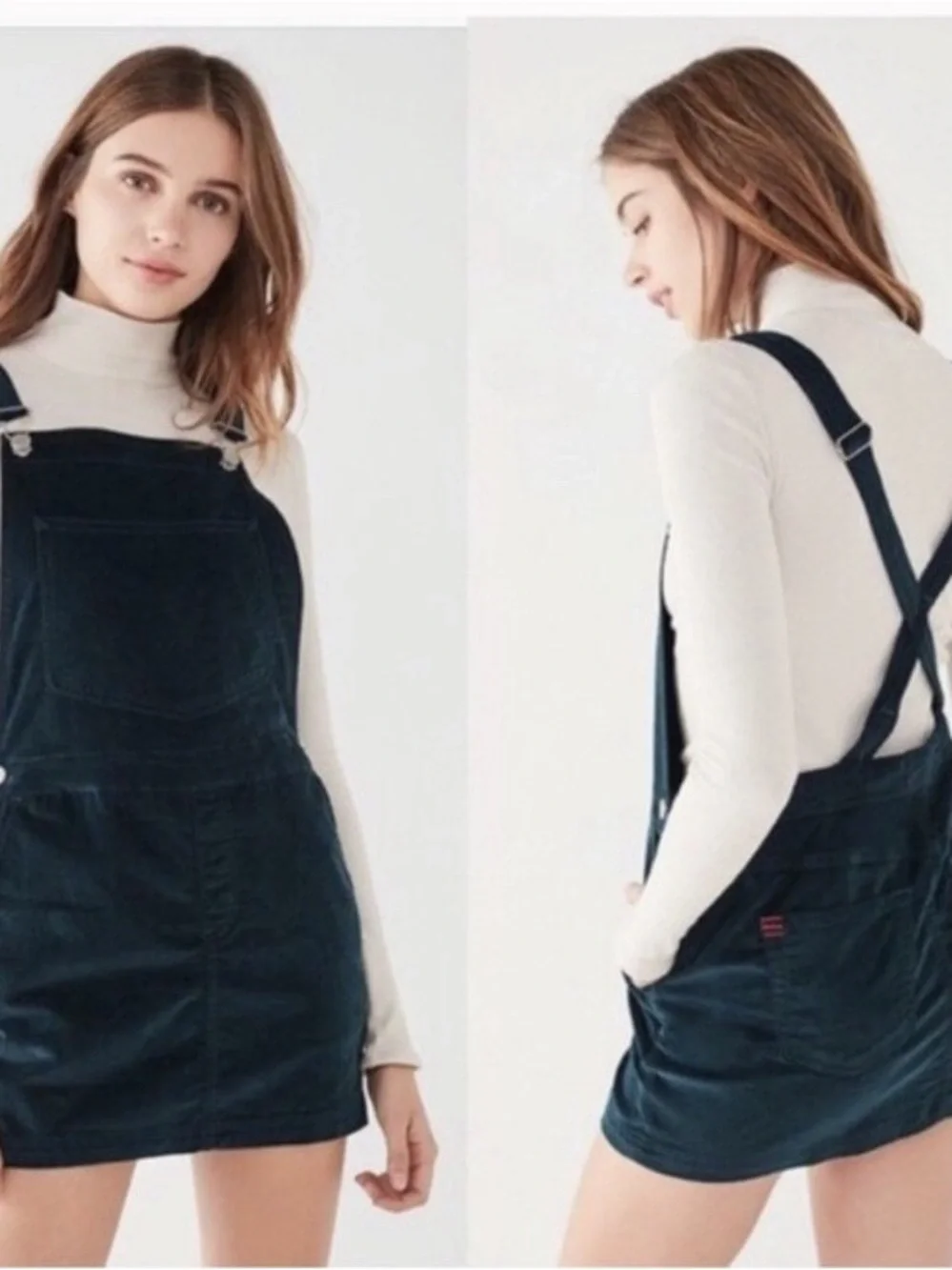 90s BDG Velvet Pinafore Overall Mini Dress Teal Blue XS EUC - Picture 14 of 14